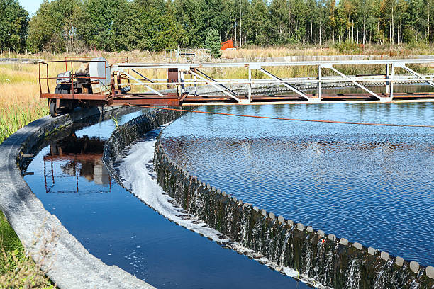 istock Water overflow from the big sedimentation settler round form 156803318