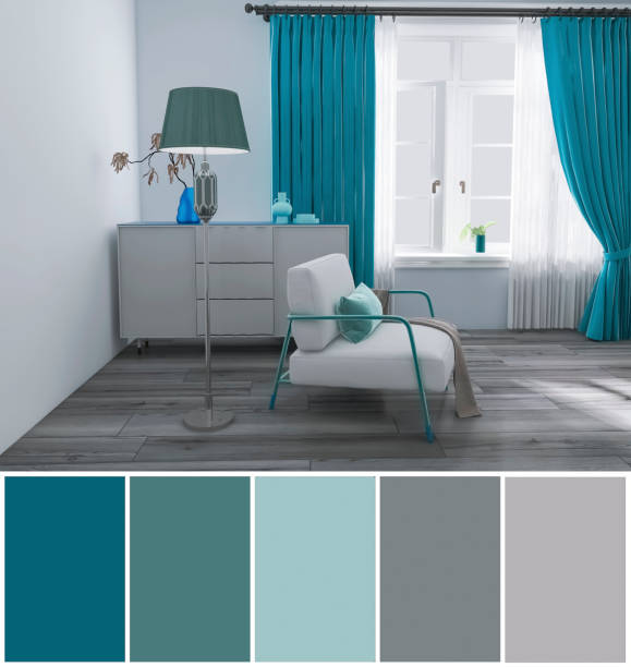 istock Living room interior 3d render, 3d illustration, color swatch 1568043853