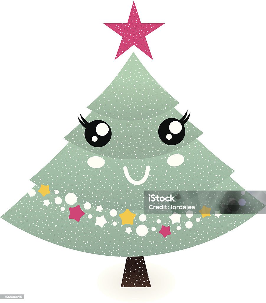かわいいクリスマスツリーのキャラクター白で分離 - お祝いのロイヤリティフリーベクトルアート