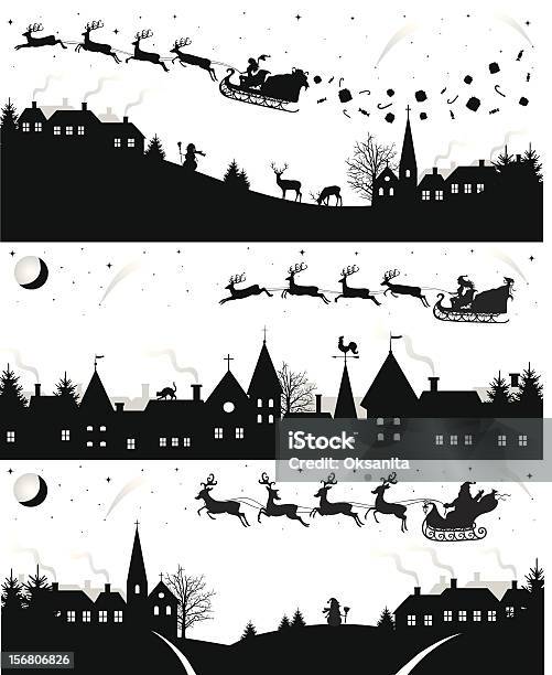 Christmas Silhouettes Stock Illustration - Download Image Now - In Silhouette, Christmas, Village