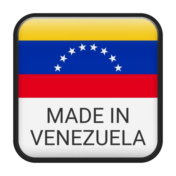 Vector illustration of Made in Venezuela badge vector. Sticker with stars and national flag. Sign isolated on white background.