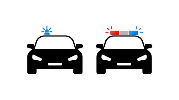 Vector illustration of Flashing beacons. Silhouette, black, police flashing lights, special flashing lights, escort. Vector icons.