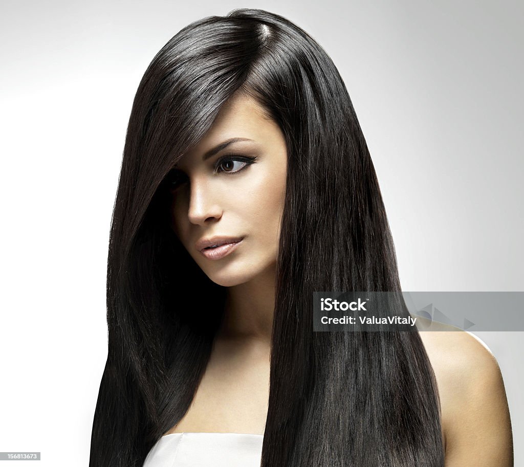Schöne Frau mit langen geraden Haaren - Lizenzfrei Glattes Haar Stock-Foto