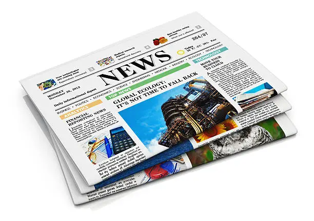 Photo of Isolated stack of newspapers on a white background