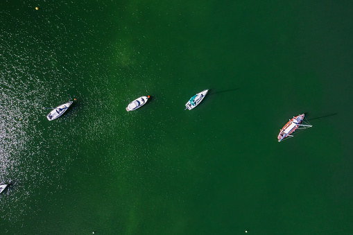 drone perspective boat and harbour