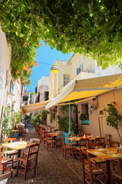istock Street with restaurant in Chania, Crete 1568148432
