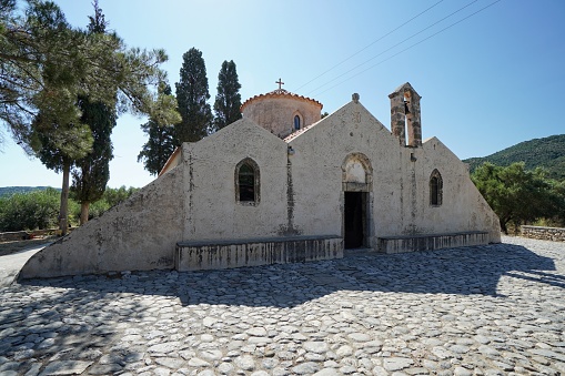 Front of Byzantine Church of Panagia Kera in Kritsa, Crete, Greece