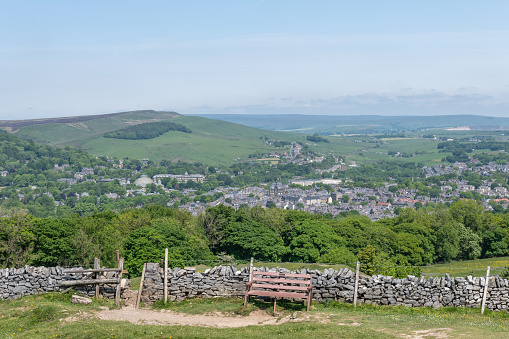 View from Buxton Country Park of Buxton town in the Peak District