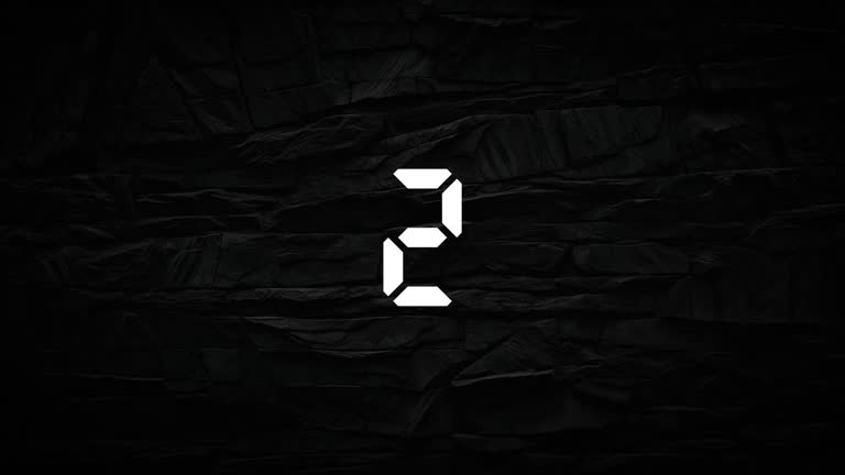 10 second digital countdown numbers from 10 to 0, on black dark rock background. 4K