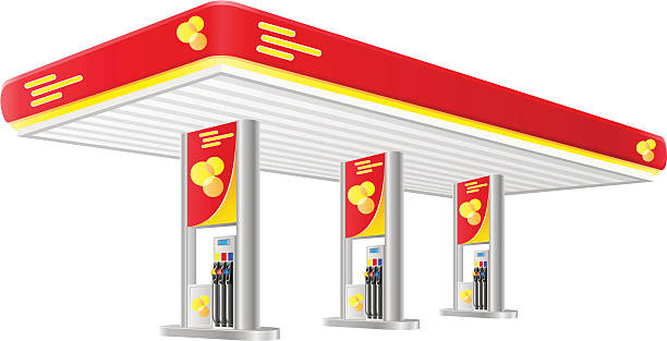 ilustracja wektorowa samochód stacja benzynowa - gas station service red yellow stock illustrations