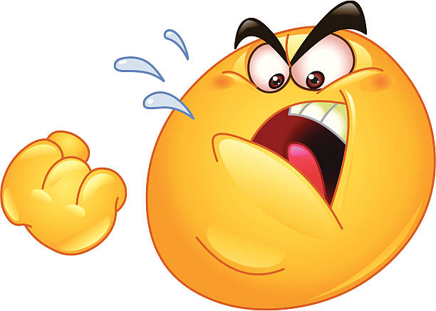 Threatening emoticon Emoticon threatens with a fist fat ugly face stock illustrations