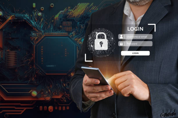 istock Businessman login using his smartphone. Login to financial applications, identification security 1568182854