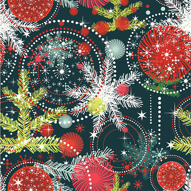 Christmas pattern with tree and snow. vector art illustration