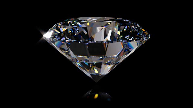 Sparkling round brilliant cut diamond rotating on black background. Seamless loop animation