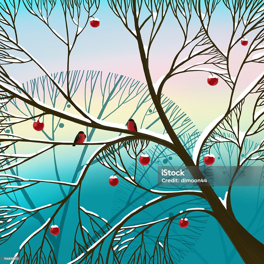 冬のリンゴの木 - みずみずしいのロイヤリティフリーストックイラストレーション