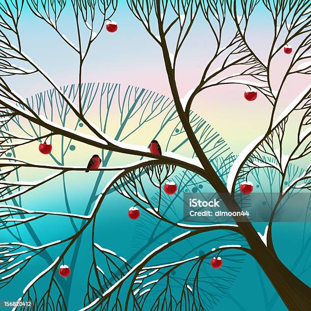 Зимние Яблоки Дерево — стоковая векторная графика и другие изображения на тему Без людей - Без людей, Белый, Вешать