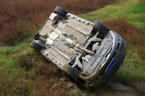 Car overturned stock photo