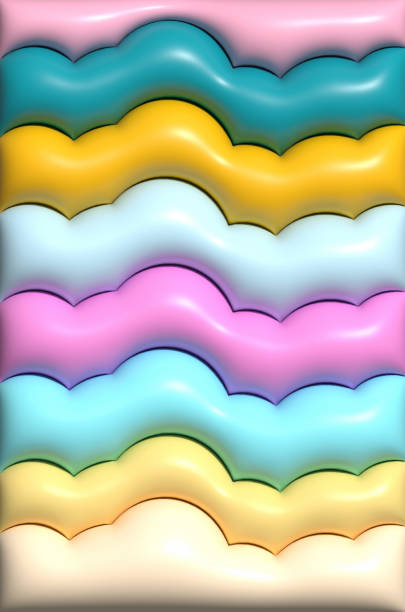 Multi-colored abstract background of curved shapes, smooth texture with glitter, inflated shapes. 3d rendering illustration