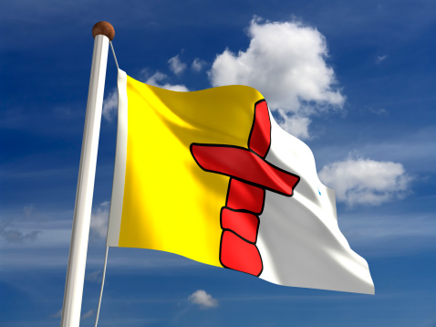 Flag of the city of Saint Brieuc waving un mid air.