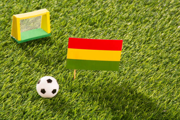 istock Soccer field with ball and flags. 1568282330