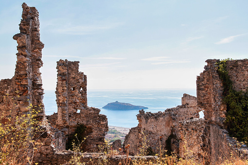 A glimpse of the ruins of the Mausoleum of Tredoliche at Cirella, Cosenza, Calabria, Italy