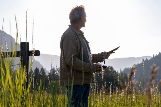 istock Rancher uses digital tablet while resting by wooden fence 1568304635