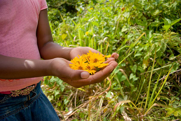 istock girl outdoors in summer holding flowers 156834459