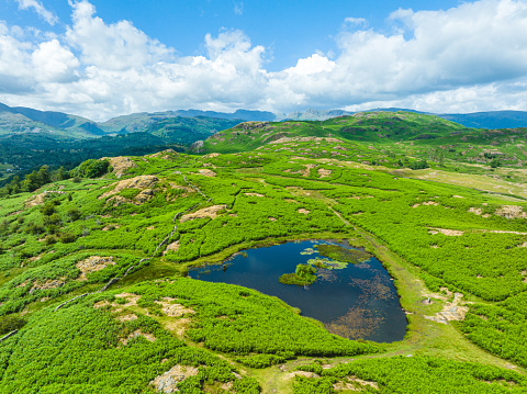 Drone view of Todd Crag on Loughrigg Fell.