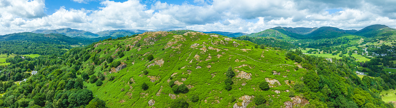 Drone view of Todd Crag on Loughrigg Fell.