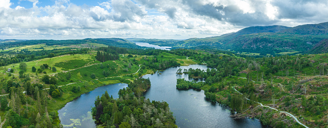 Drone view of Tarn Hows, Lake District
