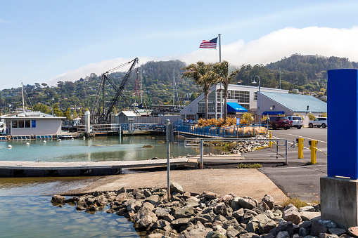 Sausalito, California, USA - July 18th, 2023: Fish House restaurant and harbor area