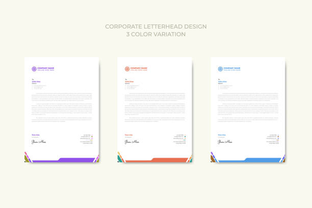 Corporate modern business letterhead in abstract design Corporate modern business letterhead in abstract design with 3 colour theme variation simple letterhead template stock illustrations