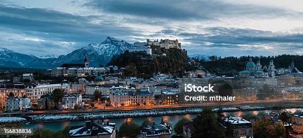 Panorama Of Salzburg At Night Stock Photo - Download Image Now - Salzburg, Cityscape, Monch
