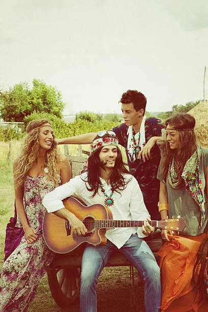 istock Group of Hippie Singing in Countryside 156839326