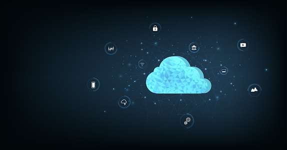 Cloud Computing and Internet of Things concepts concept. big data online on dark blue background futuristic with a digital technology interface.