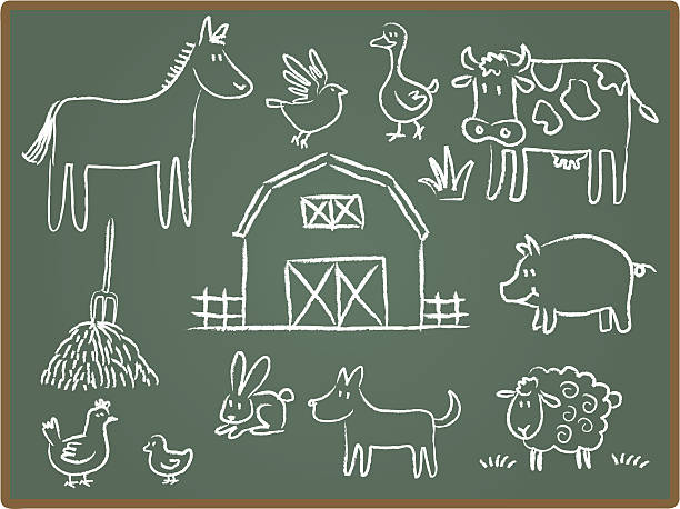 illustrations, cliparts, dessins animés et icônes de animaux de ferme sur le tableau - lamb animal farm cute