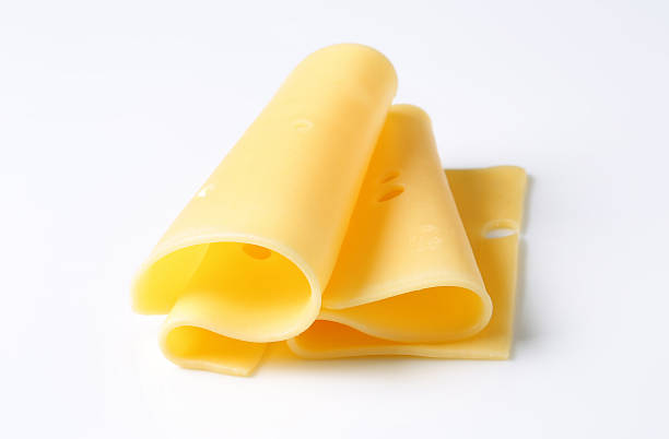 접은 슬라이스 치즈 - cheese portion emmental cheese yellow 뉴스 사진 이미지