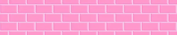 Vector illustration of Pink metro tile seamless pattern. Ceramic or stone brick wall background. Kitchen backsplash, baby girl room, bathroom or shower floor texture. Interior or exterior decoration