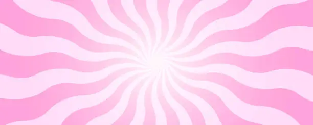 Vector illustration of Undulate pink radial stripes background. Trendy retro y2k pattern. Rosy sunburst, explosion or surprise manga style effect. Bubble gum, lollipop candy texture