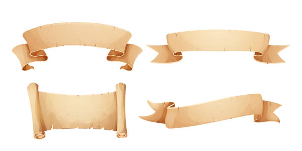 istock Parchment paper scroll ribbon, old vintage banner game ui element in cartoon style isolated on white background. Vector illustration 1568444093