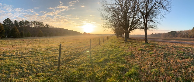 Sun rising at a farm in Georgia
