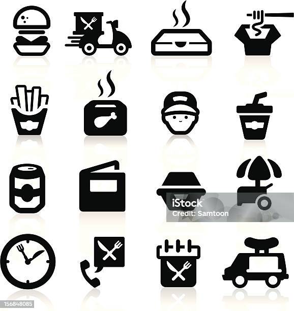 Fast Food Icônes Set Élégante Série Vecteurs libres de droits et plus d'images vectorielles de Aliment - Aliment, Boîte à pizza, Marchand
