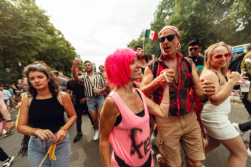 Berlin, Germany, Europe - July 22, 2023: People with rainbow symbols on LGBTQIA+ pride in Germany.