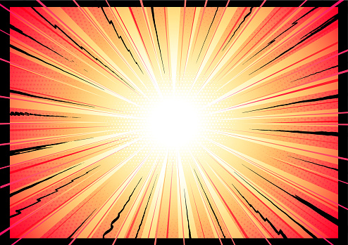 Yellow and red exploding rays of summer light fun comic book action zoom blast explosion vector illustration background