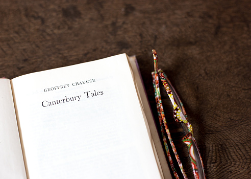 Open Book, Title Page: Canterbury Tales by Chaucer