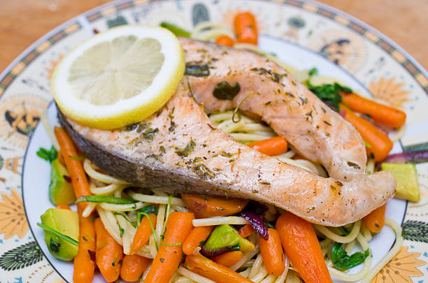 istock Salmon with little carrots and avocado 156858044