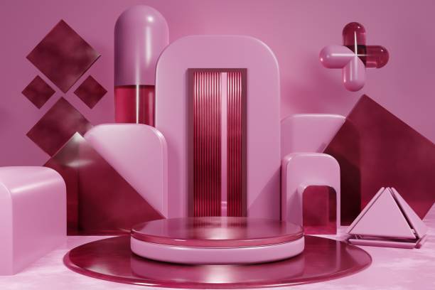 istock 3d background Pink Glossy products display metalic podium scene with geometric platform. background vector 3d render with podium. stand to show product. Stage showcase on pedestal display studio 1568607884