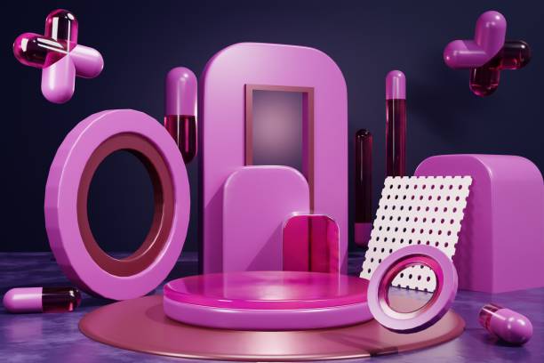 istock 3d background Pink Glossy products display metalic podium scene with geometric platform. background vector 3d render with podium. stand to show product. Stage showcase on pedestal display studio 1568608933