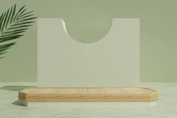 istock 3d background, Podium with natural ornament and color. Stage showcase on pedestal display studio. 1568608939