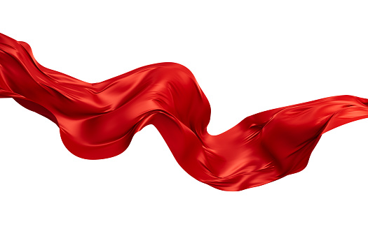 Red silk fabric, red cloth material flying in the wind , 3d rendering. Digital drawing.